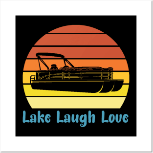 Boating gifts Lake Laugh Love Vintage Pontoon T-Shirt Posters and Art